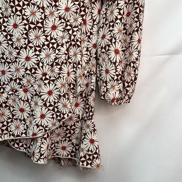 Altar’d State Brown and Ivory floral print wrap top mini dress size small NWT - Picture 7 of 15